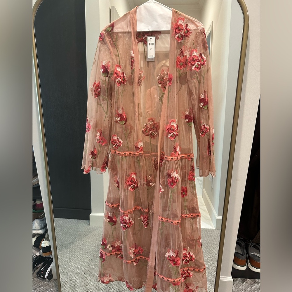 Anthropologie duster
New -  beautiful sheer with embroidered flowers. 
Pink/rose